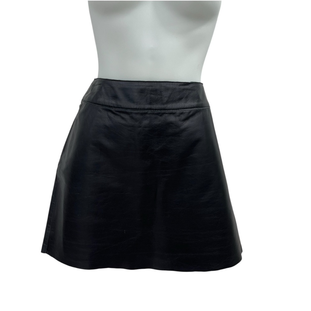 Express Leather Skirt Genuine, Butter Soft, Black Leather A-Line Mini Skirt 7/8